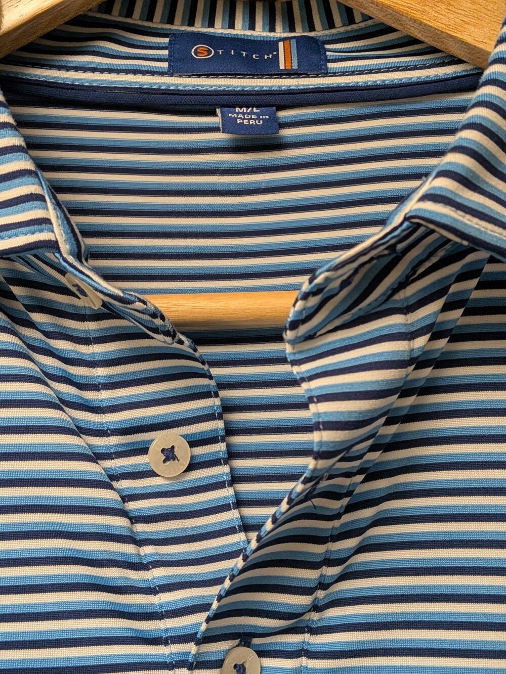 Stitch Golf Mens Large Polo Shirt White Striped Logo Short Sleeve L